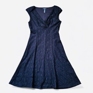 Chaps Lace Dress Cap Sleeves V Neck Classic Navy Blue Size 6 NEW